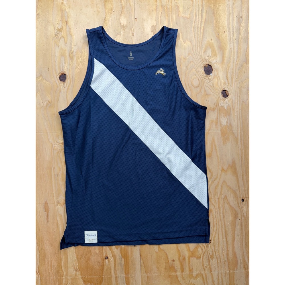 Tracksmith Mens Van Cortlandt Singlet Navy White Mesh Running Tank Top Size S